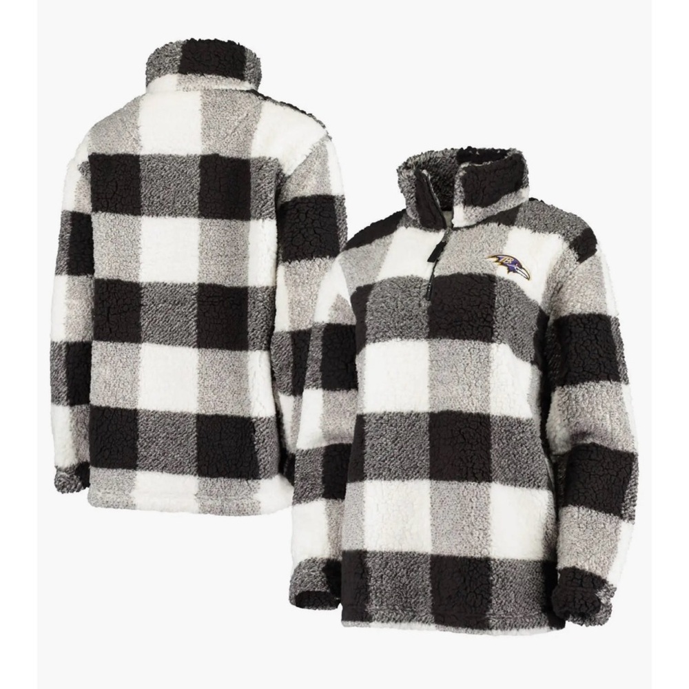 NFL Ravens Women's Buffalo Plaid Half Zip Pullover NWT XL